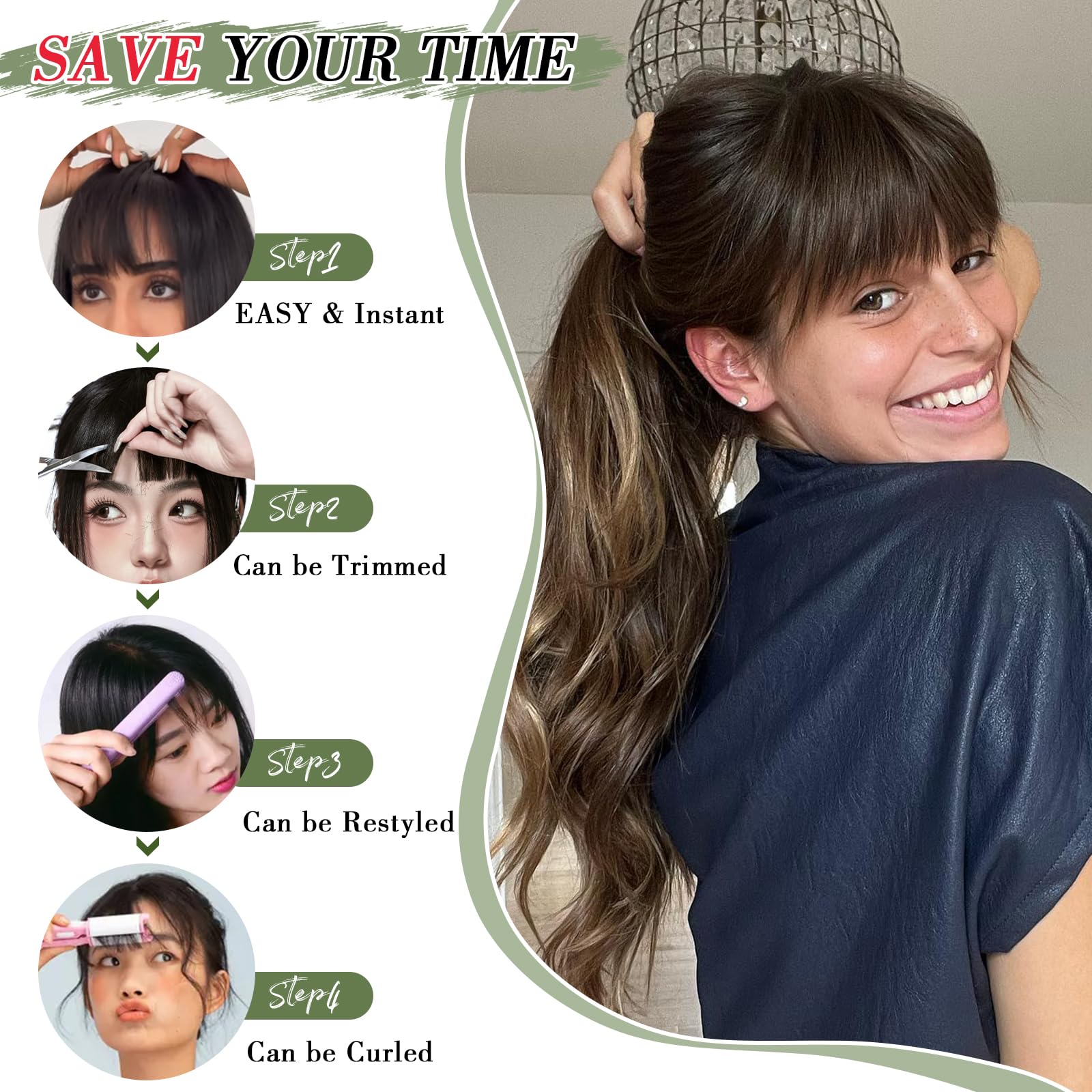 Carendia curls-friendly natural black wispy bangs for versatile styling.