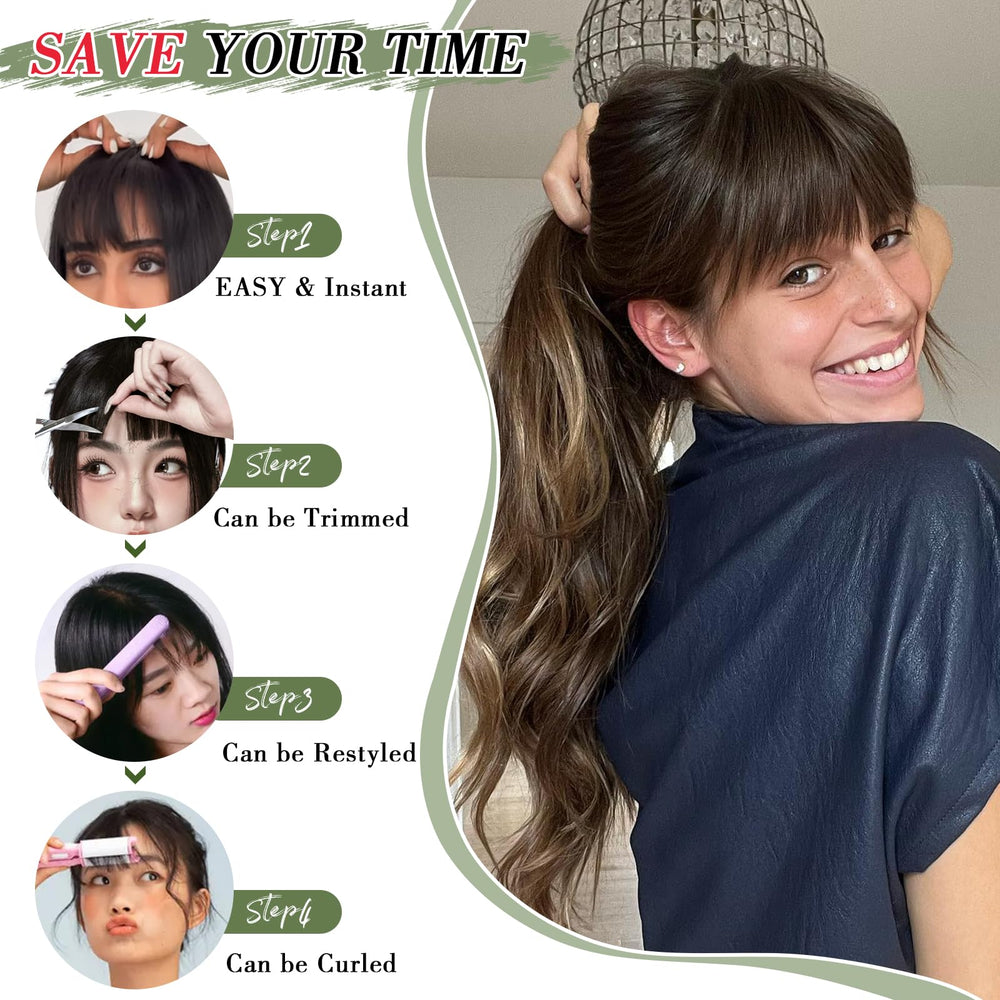 Carendia curls-friendly natural black wispy bangs for versatile styling.