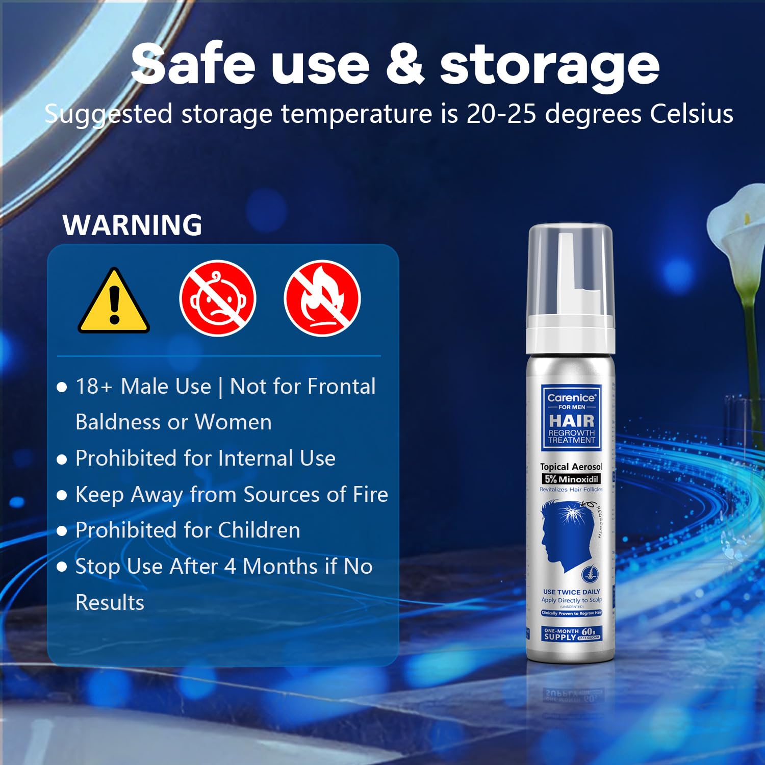 CARENICE Fragrance-free minoxidil foam for daily use.