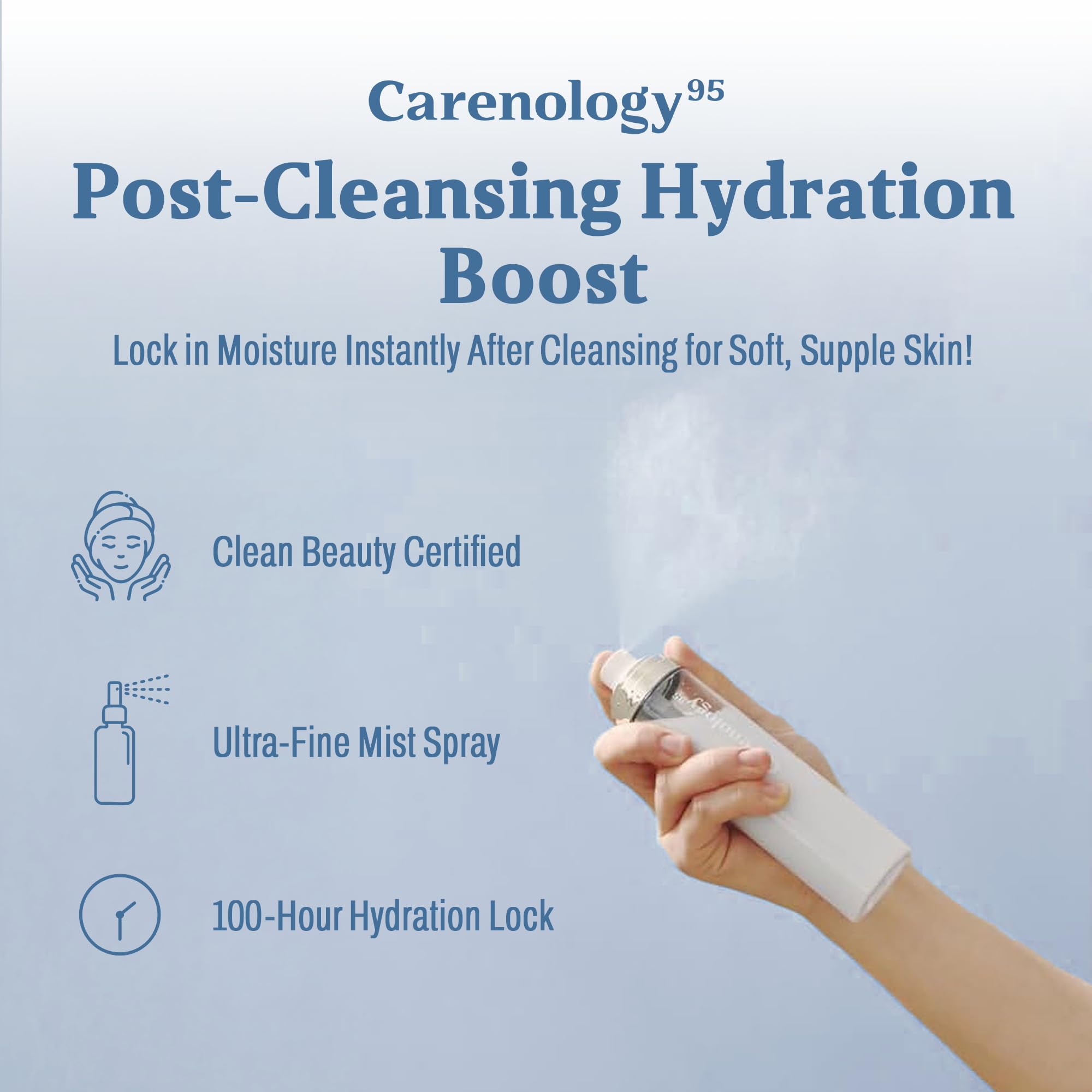 Carenology 95 RE:BLUE aloe vera leaf emphasizes gentle hydration.