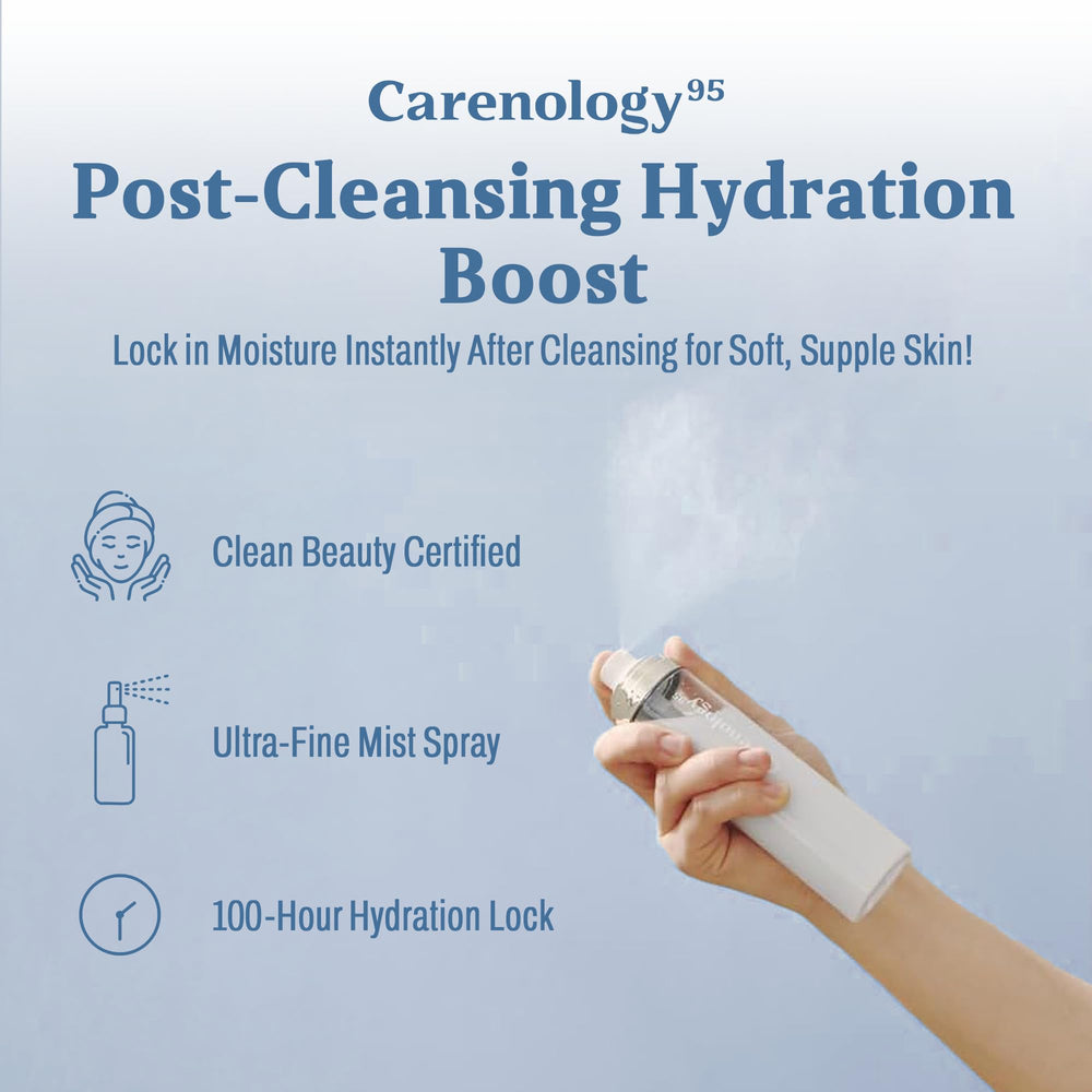 Carenology 95 RE:BLUE aloe vera leaf emphasizes gentle hydration.
