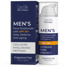 CARESILK DD Cream bottle with SPF 30 for men provides daily hydration.