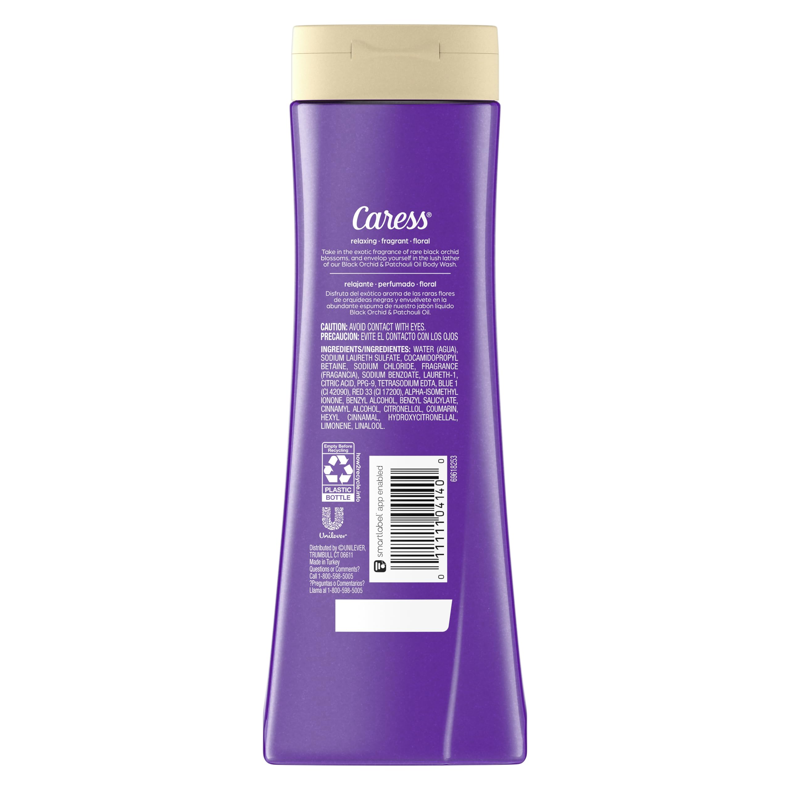 Caress Black Orchid & Patchouli body wash lather in rich, foamy texture.