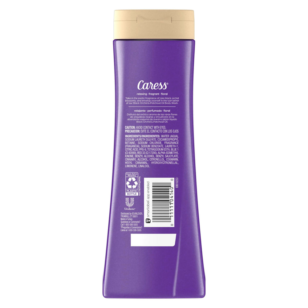 Caress Black Orchid & Patchouli body wash lather in rich, foamy texture.