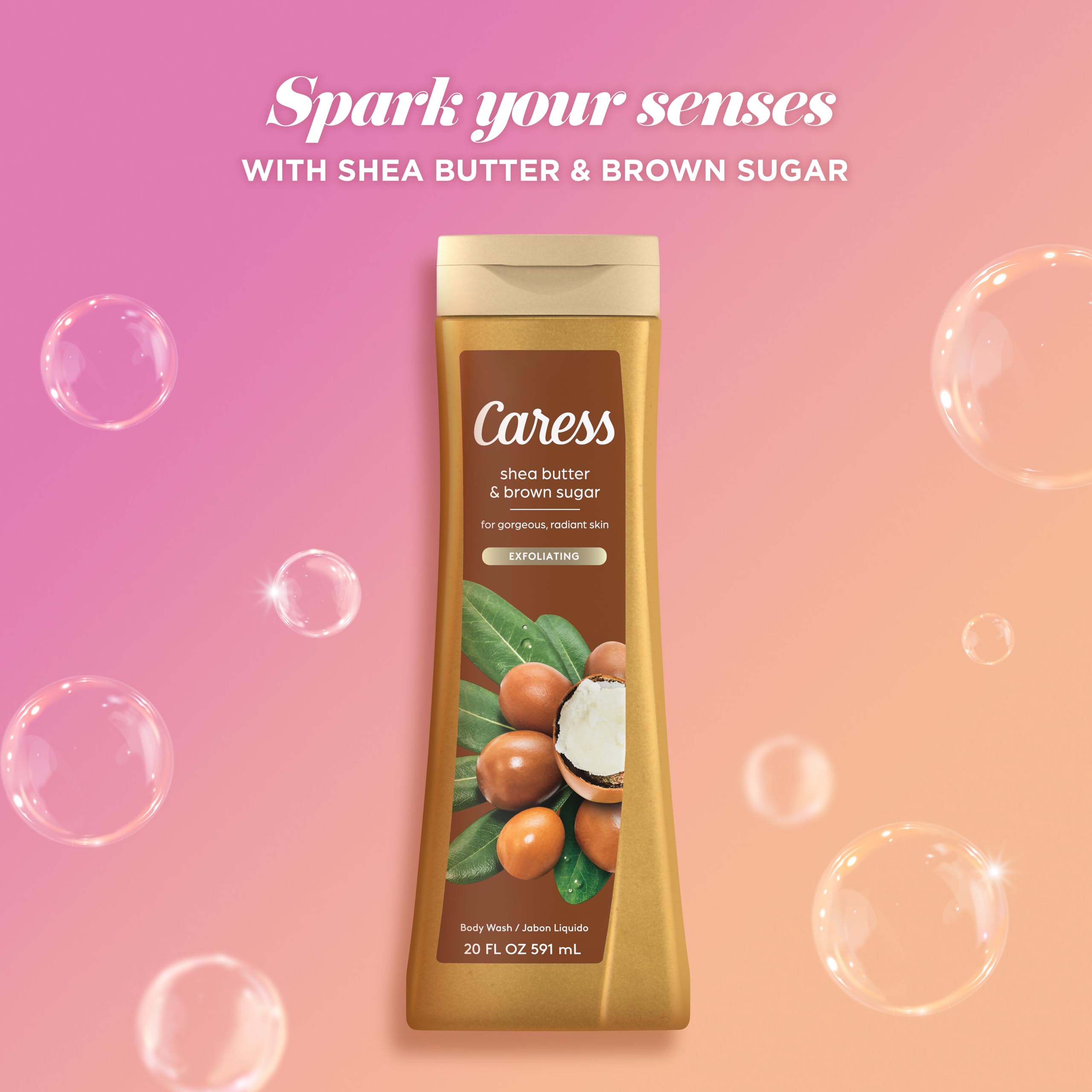 Caress Body Wash bottle dispense close up.
