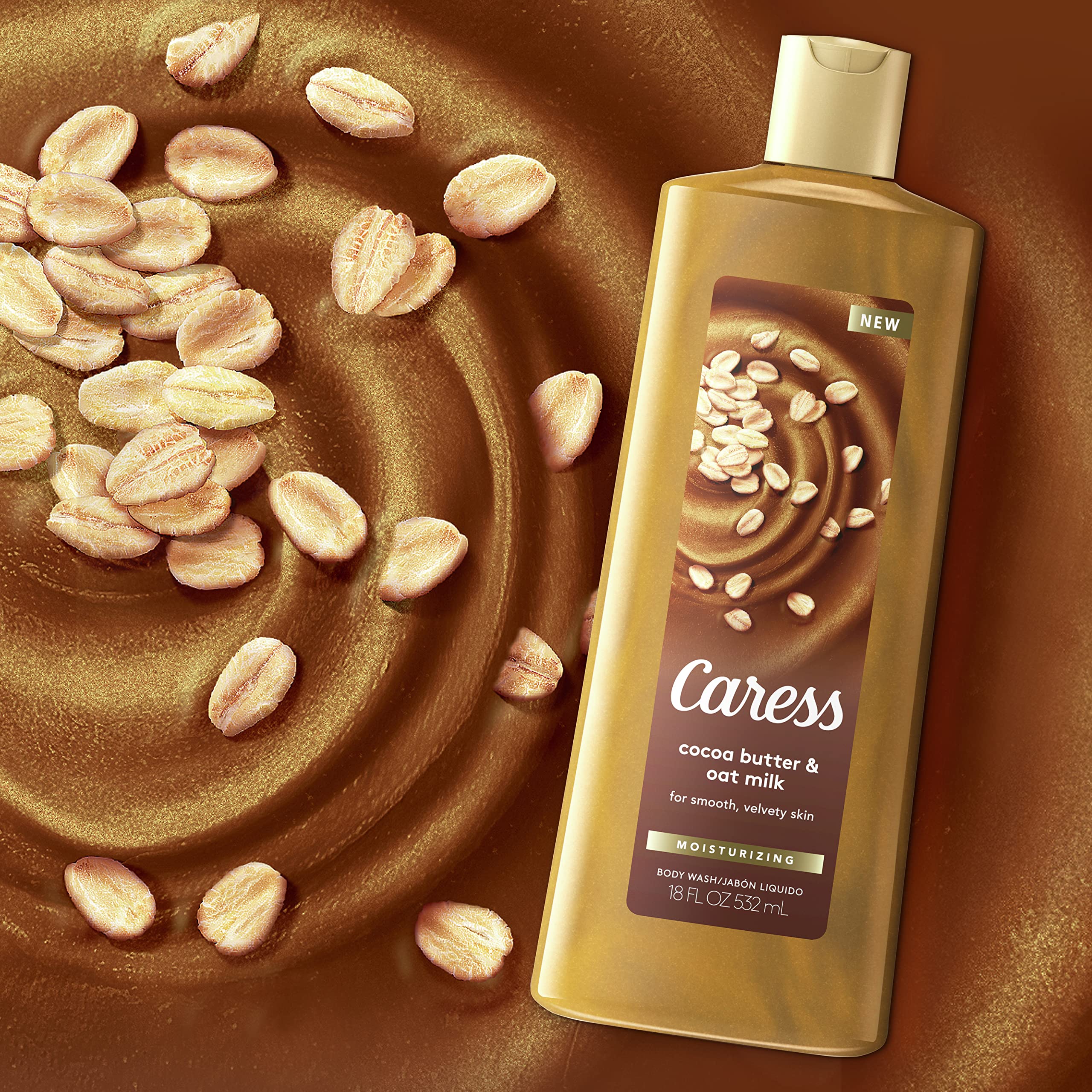 Caress bottle pour shot illustrates easy dispense and rich wash