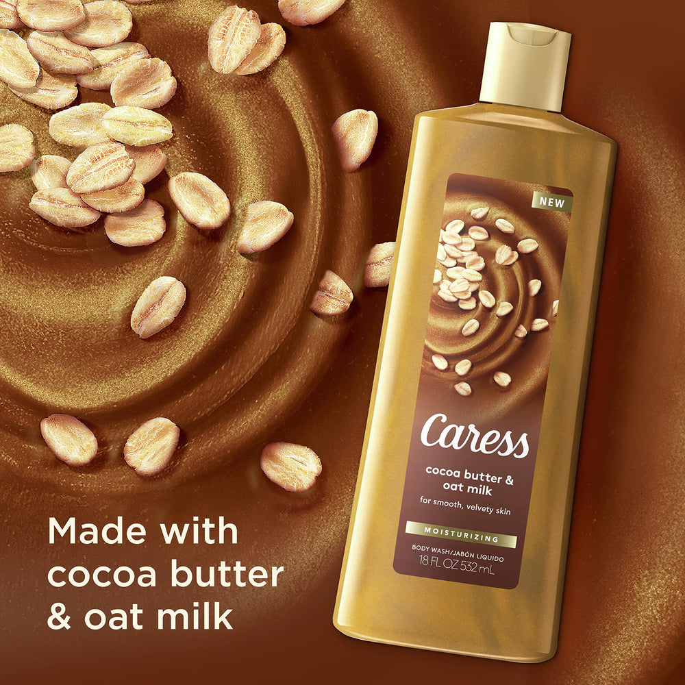 Caress cocoa butter oat milk lather spreading for smooth, pampered skin
