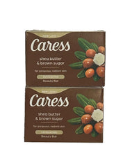 Caress Shea Butter & Brown Sugar Bar Soap — two bars for moisturizing cleanse and gentle exfoliation.