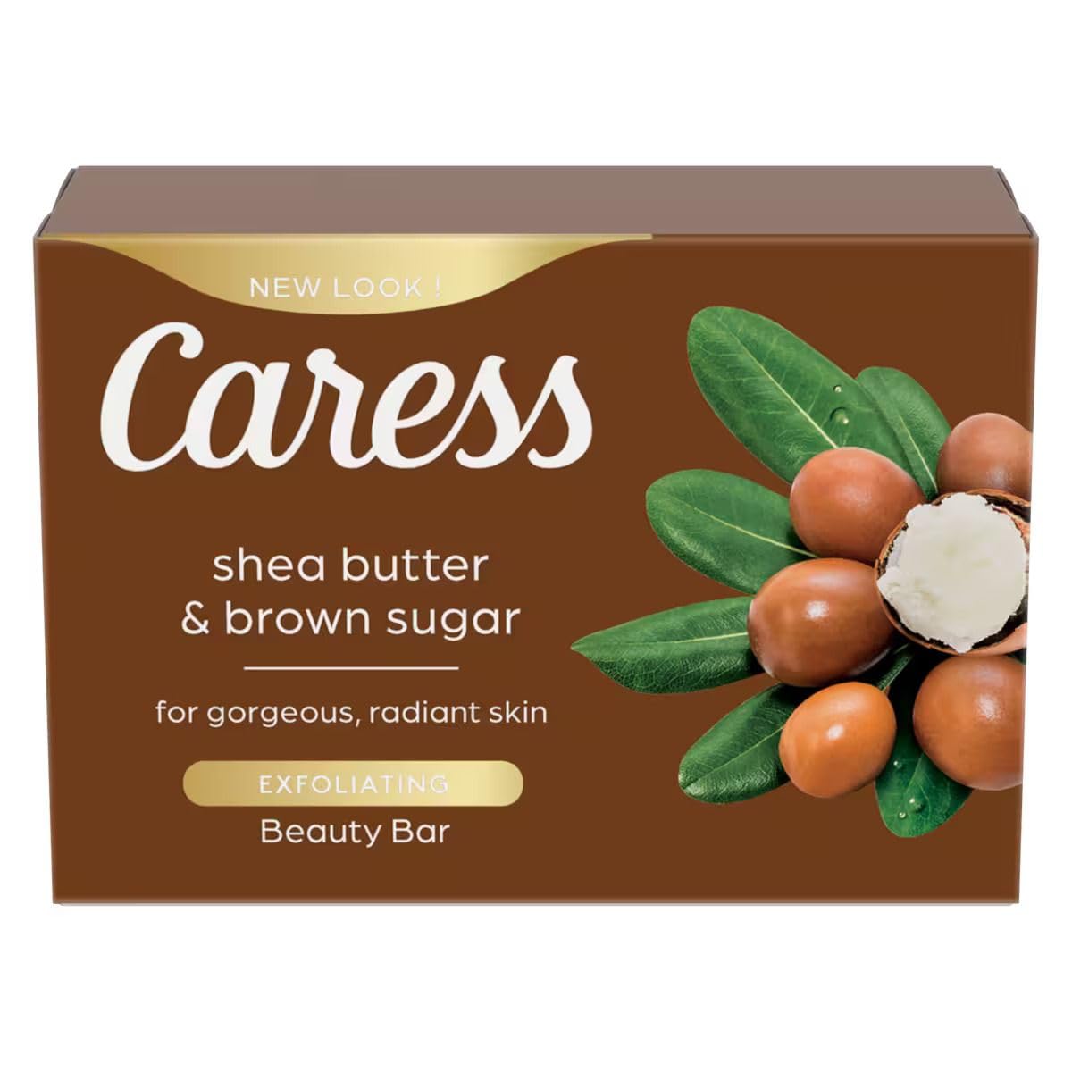 Caress shower scene shows relaxing, fragrant cleanse with shea and brown sugar.
