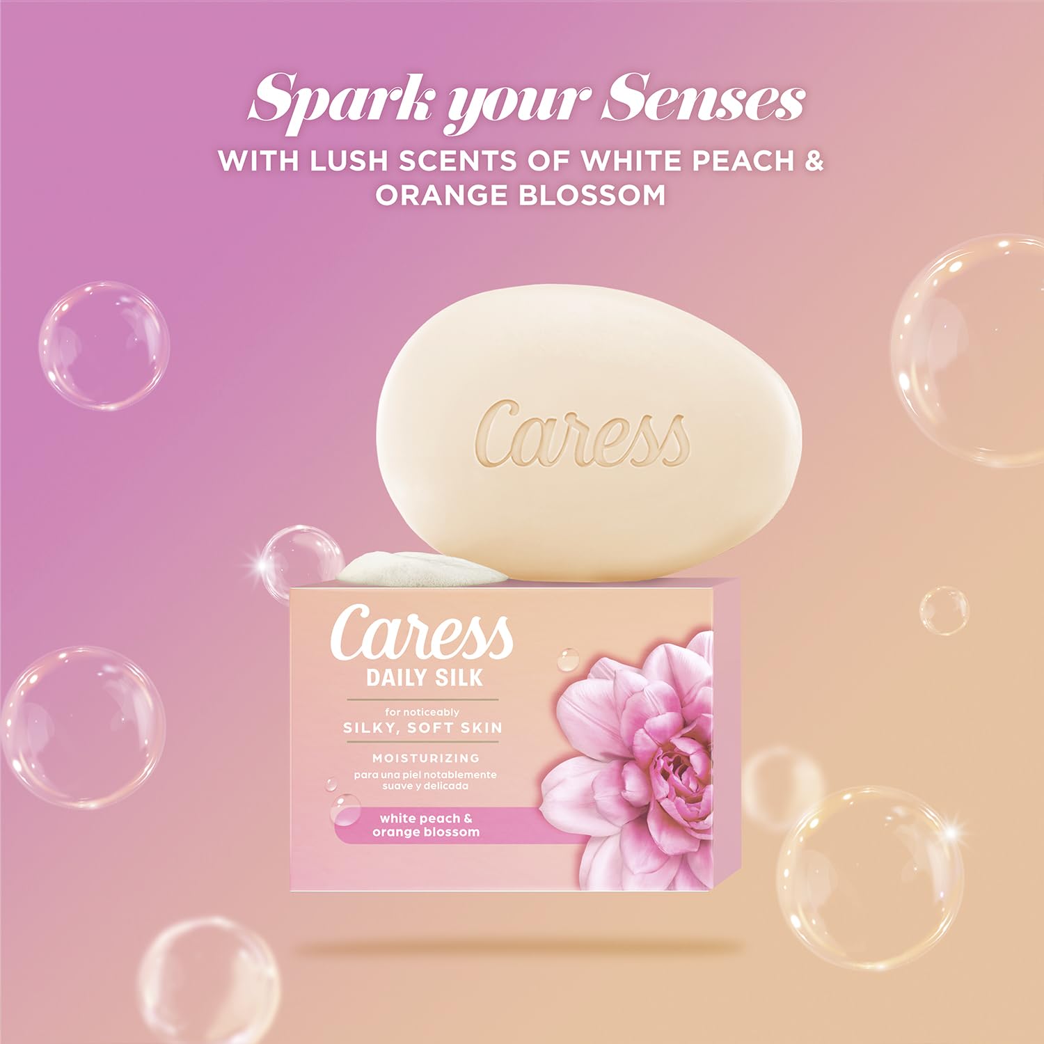 Caress shower foam lather demonstrates rich cleansing for a pampering routine.