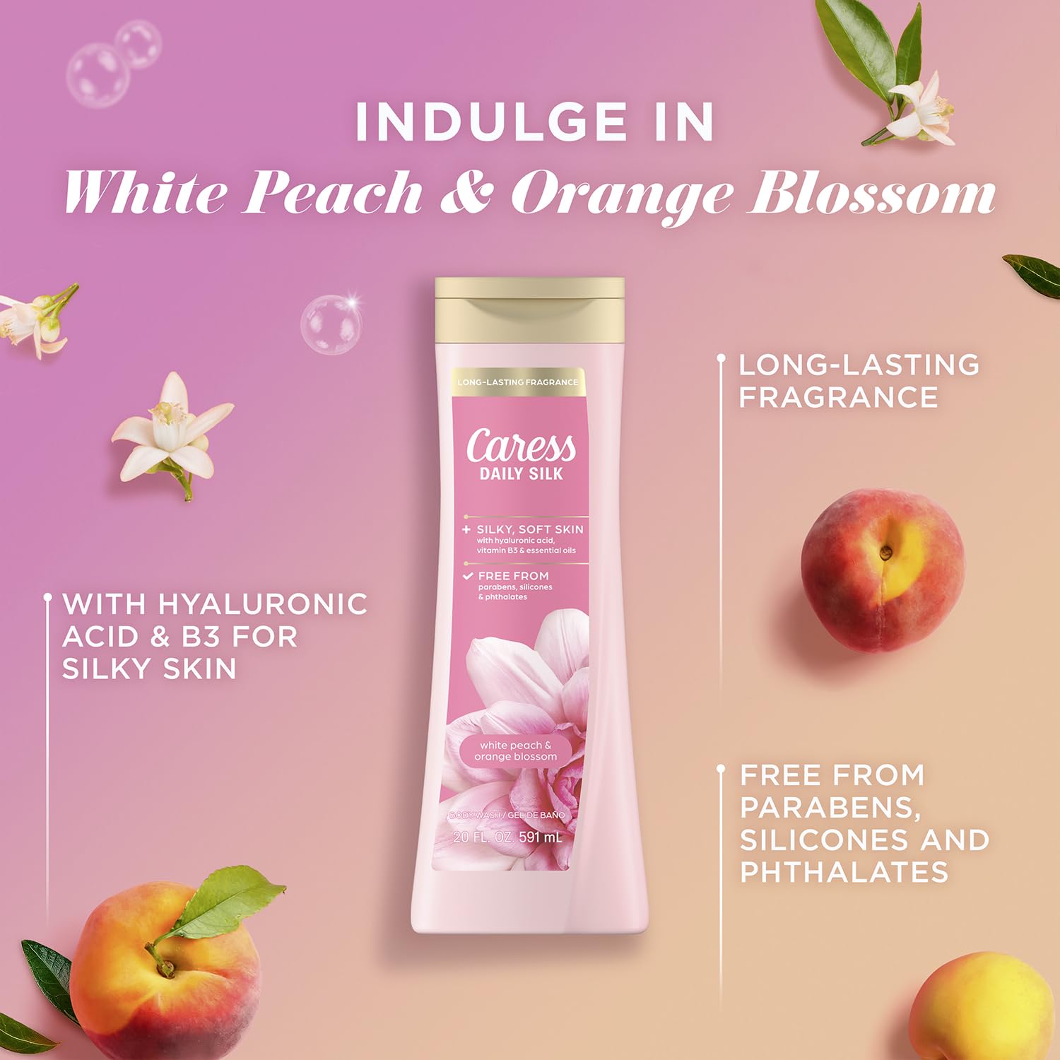 Caress soft skin hydration visual suggests skin-friendly cleansing ingredients.