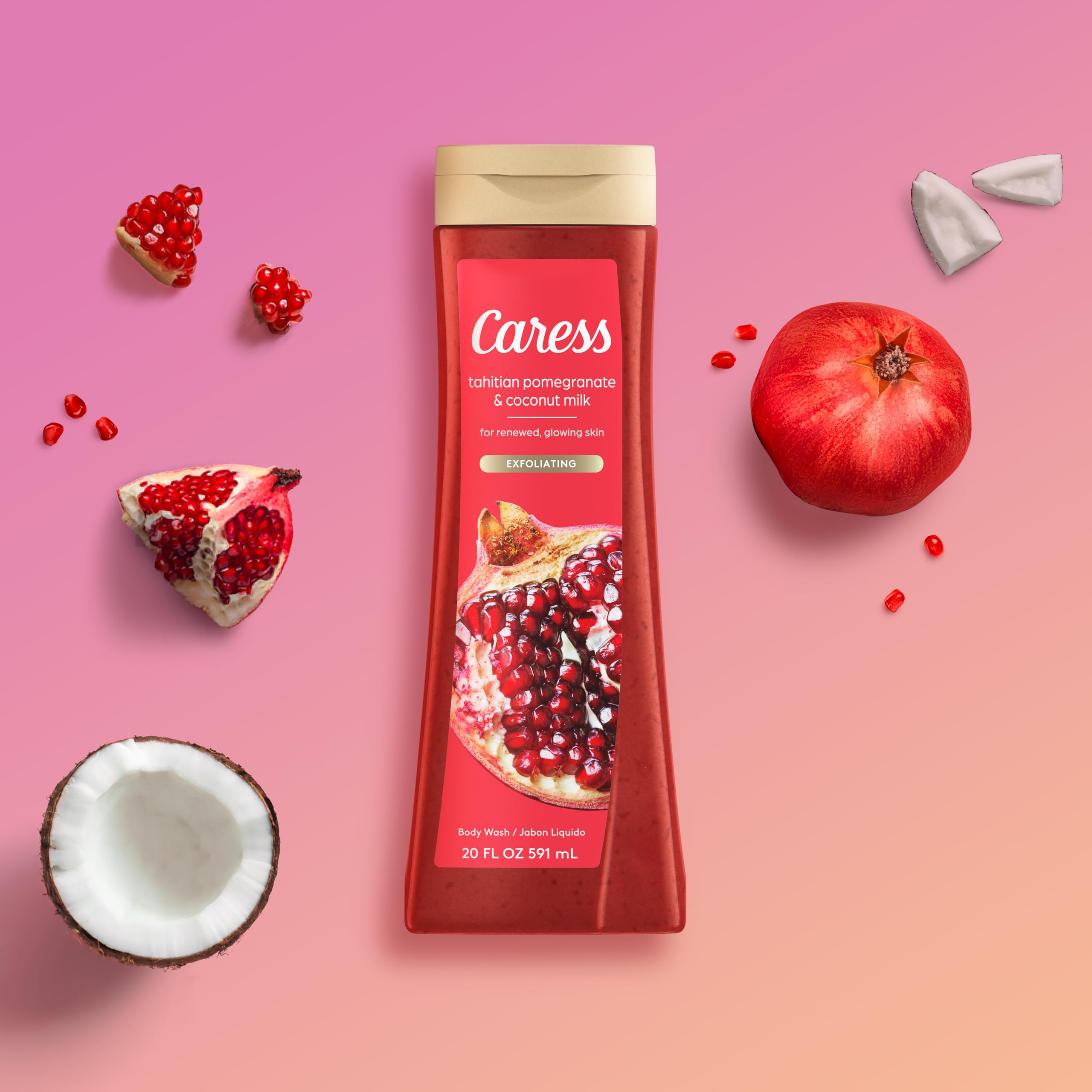 Caress Tahitian Pomegranate & Coconut Milk fragrance evokes sunny baths and mood lift.