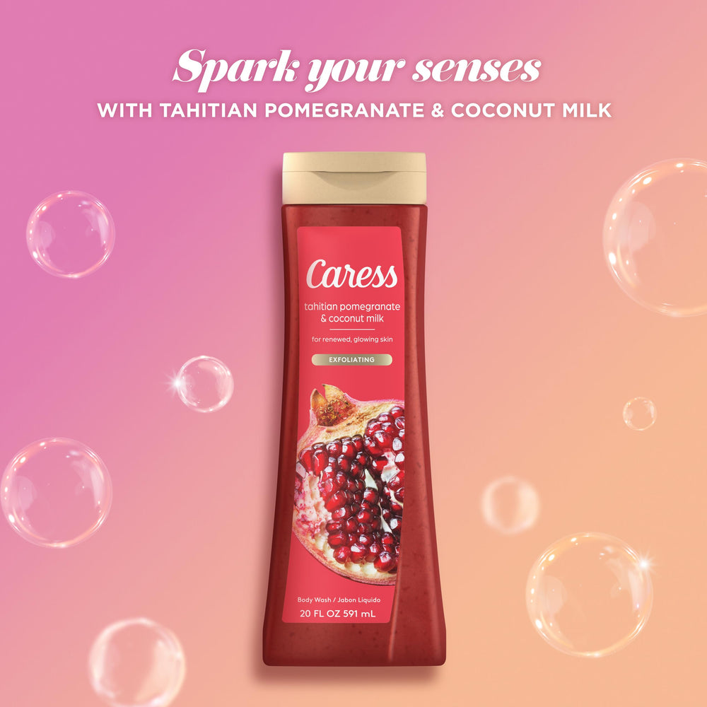 Caress Tahitian Pomegranate & Coconut Milk hands demonstrates easy cleansing and hydration.