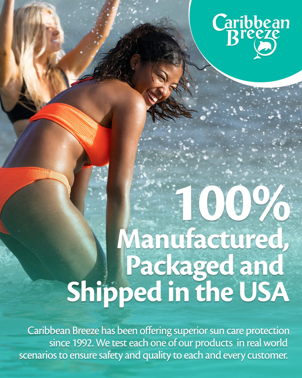 Caribbean Breeze easy-application oil for outdoor sun days.