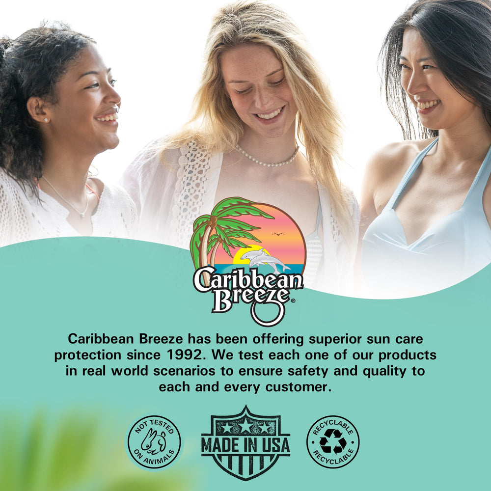 Caribbean Breeze lip balm with aloe soothes after sun.