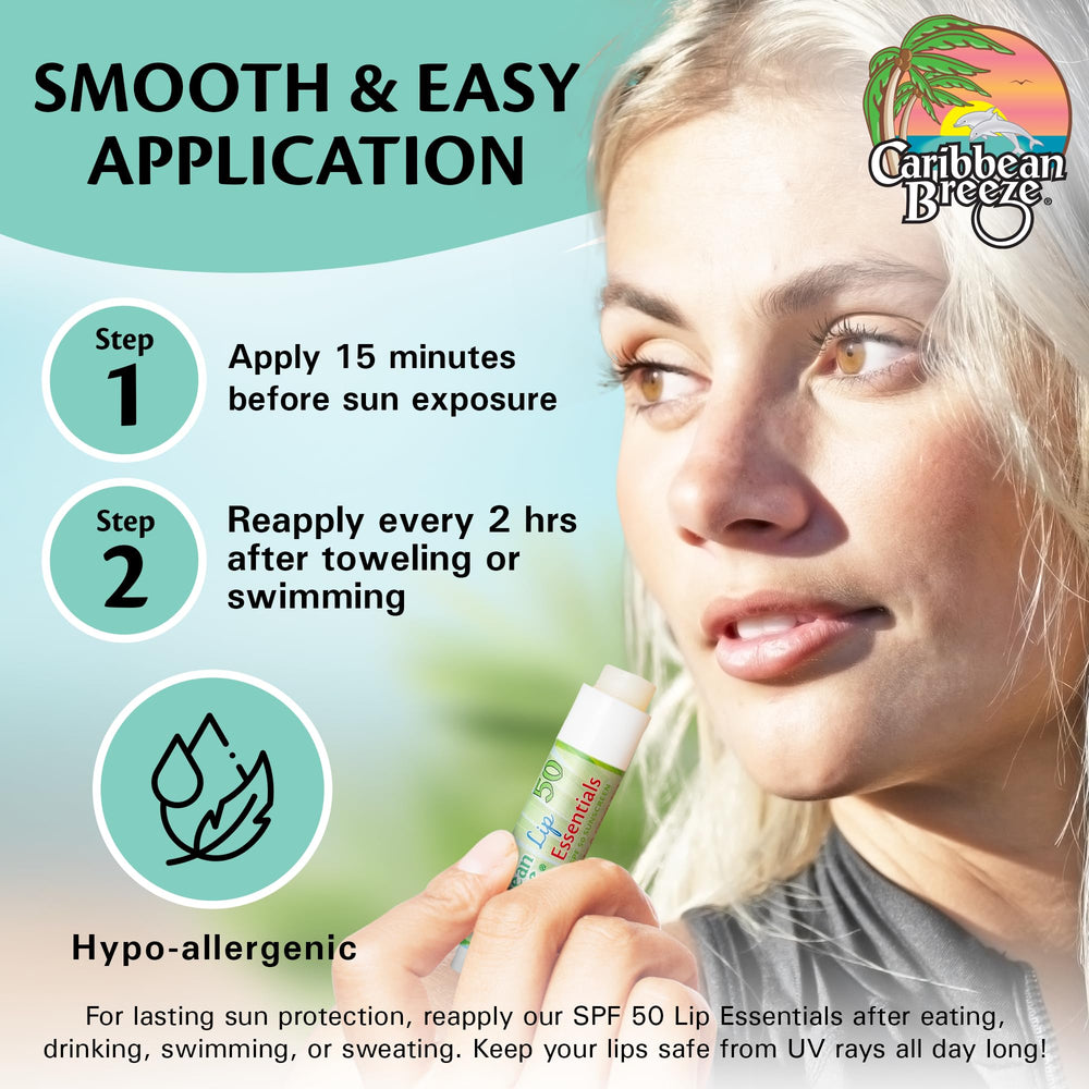 Caribbean Breeze lip balm with coconut oil nourishes lips.