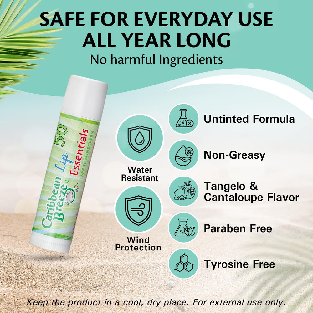 Caribbean Breeze lip balm with green tea refreshes sun-exposed lips.