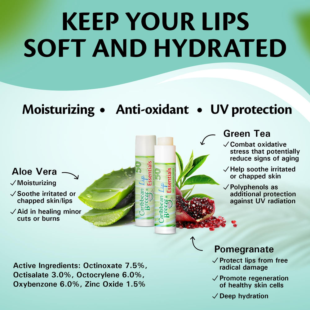 Close-up texture of Caribbean Breeze lip balm showing smooth hydration.