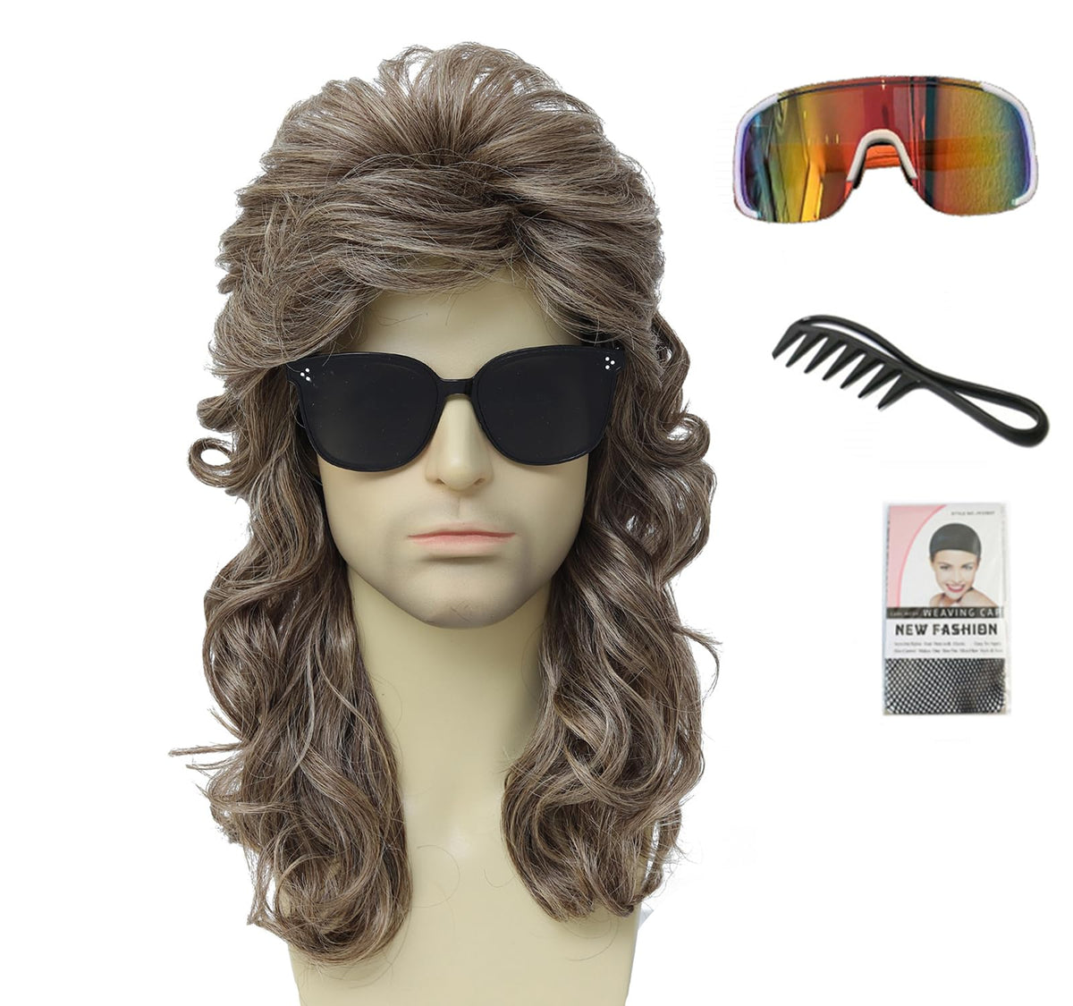 Cariniss 80s mullet wig front view for an authentic retro look