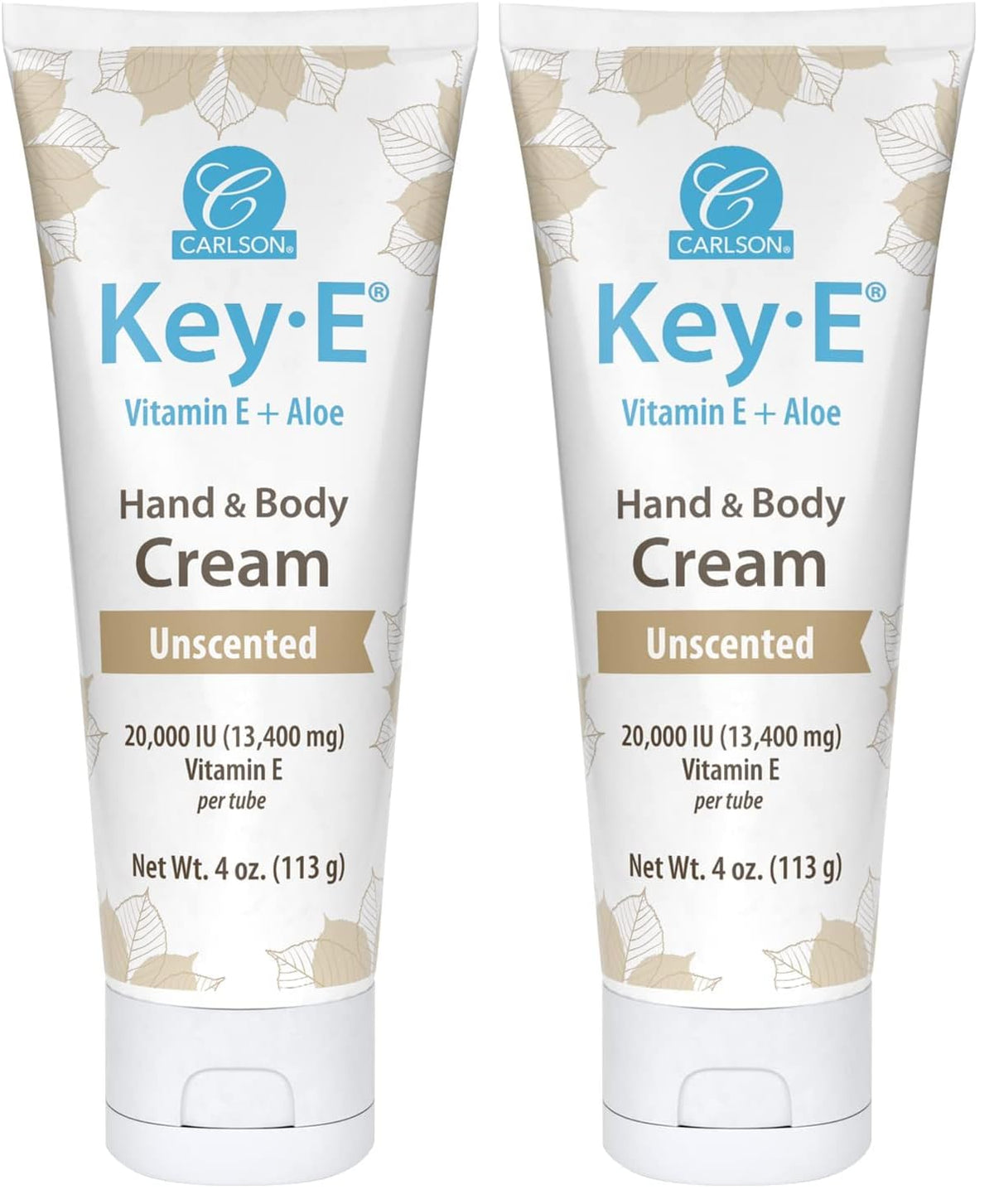 Carlson Key-E Hand and Body Cream bottle front showing fragrance-free formula for dry skin relief