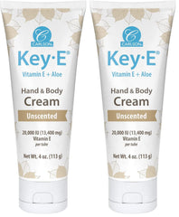 Carlson Key-E Hand and Body Cream bottle front showing fragrance-free formula for dry skin relief