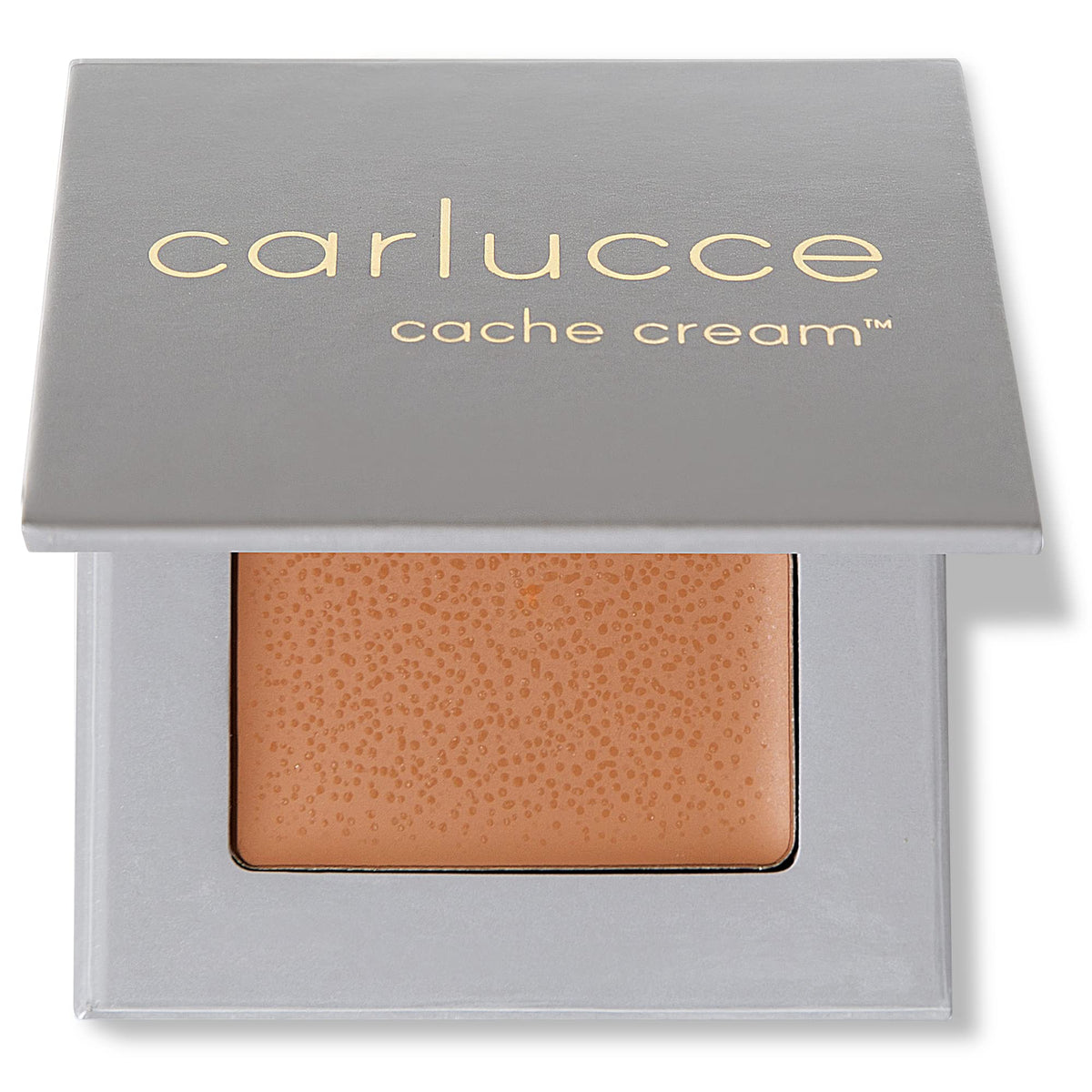 Carlucce Cache Cream three-in-one palette in compact case showing versatility for even coverage.