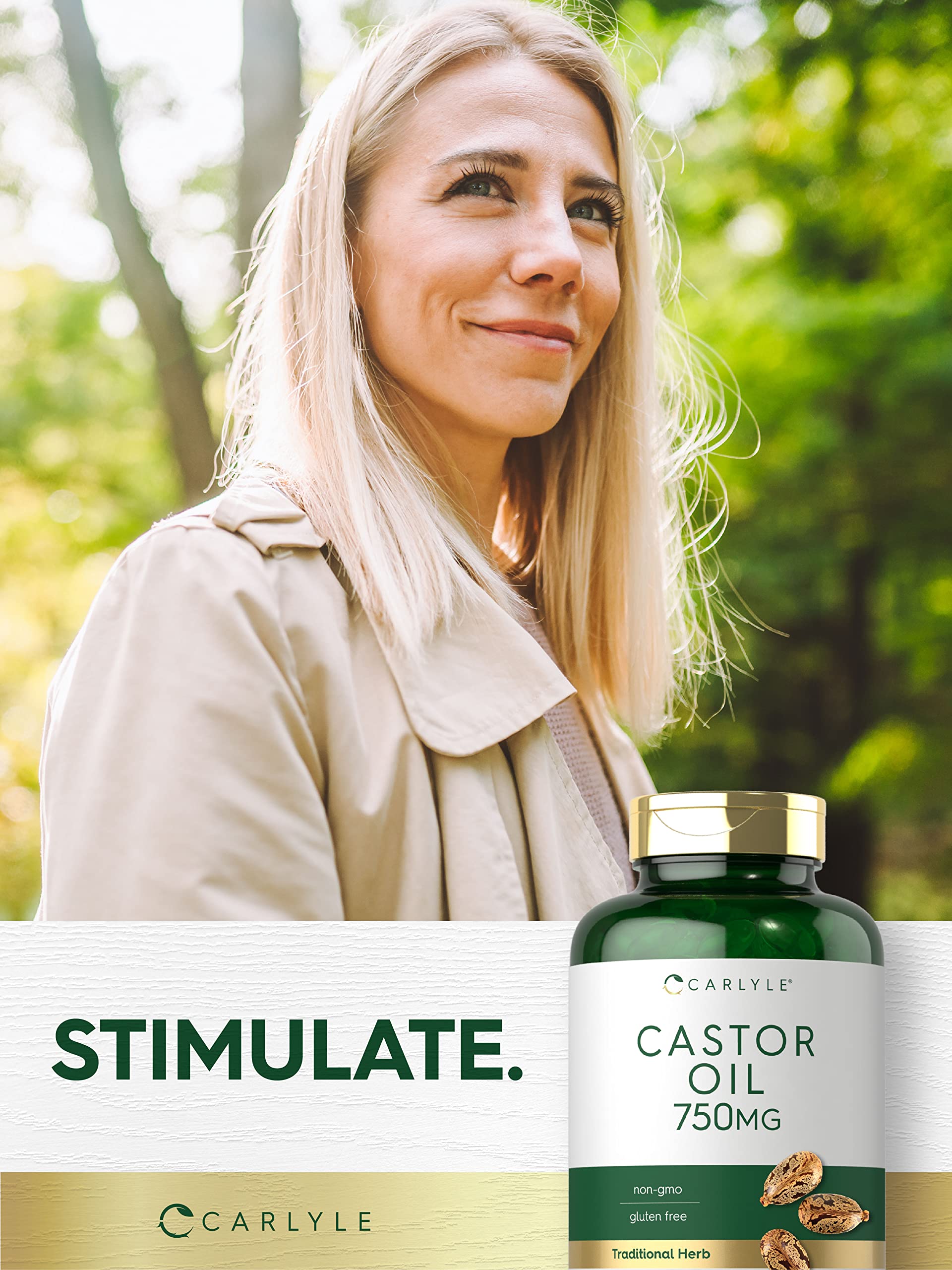 Carlyle Castor Oil 750mg gluten-free packaging communicates quality