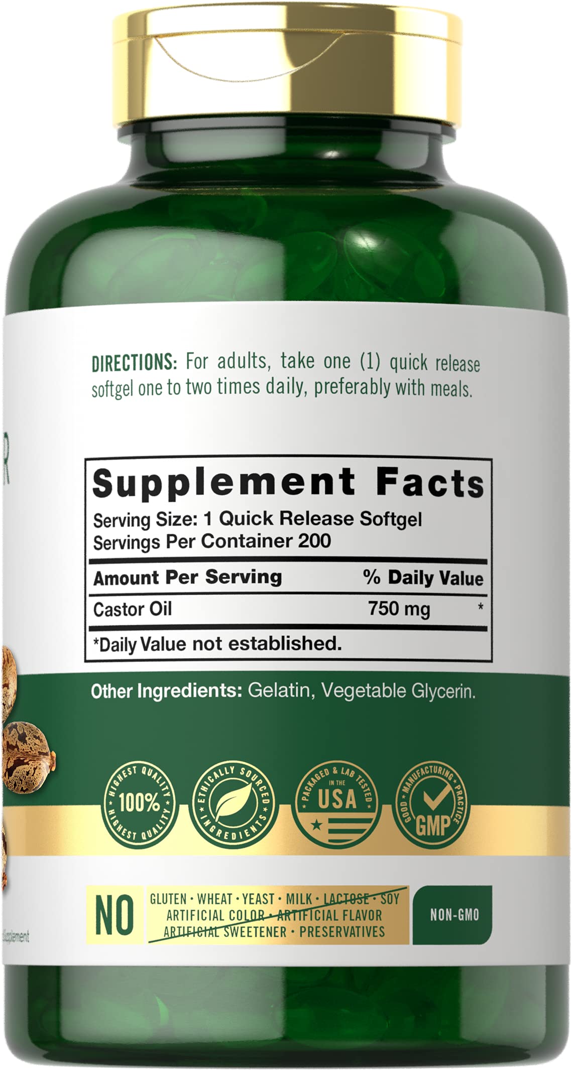 Carlyle Castor Oil 750mg softgels close-up for easy daily use