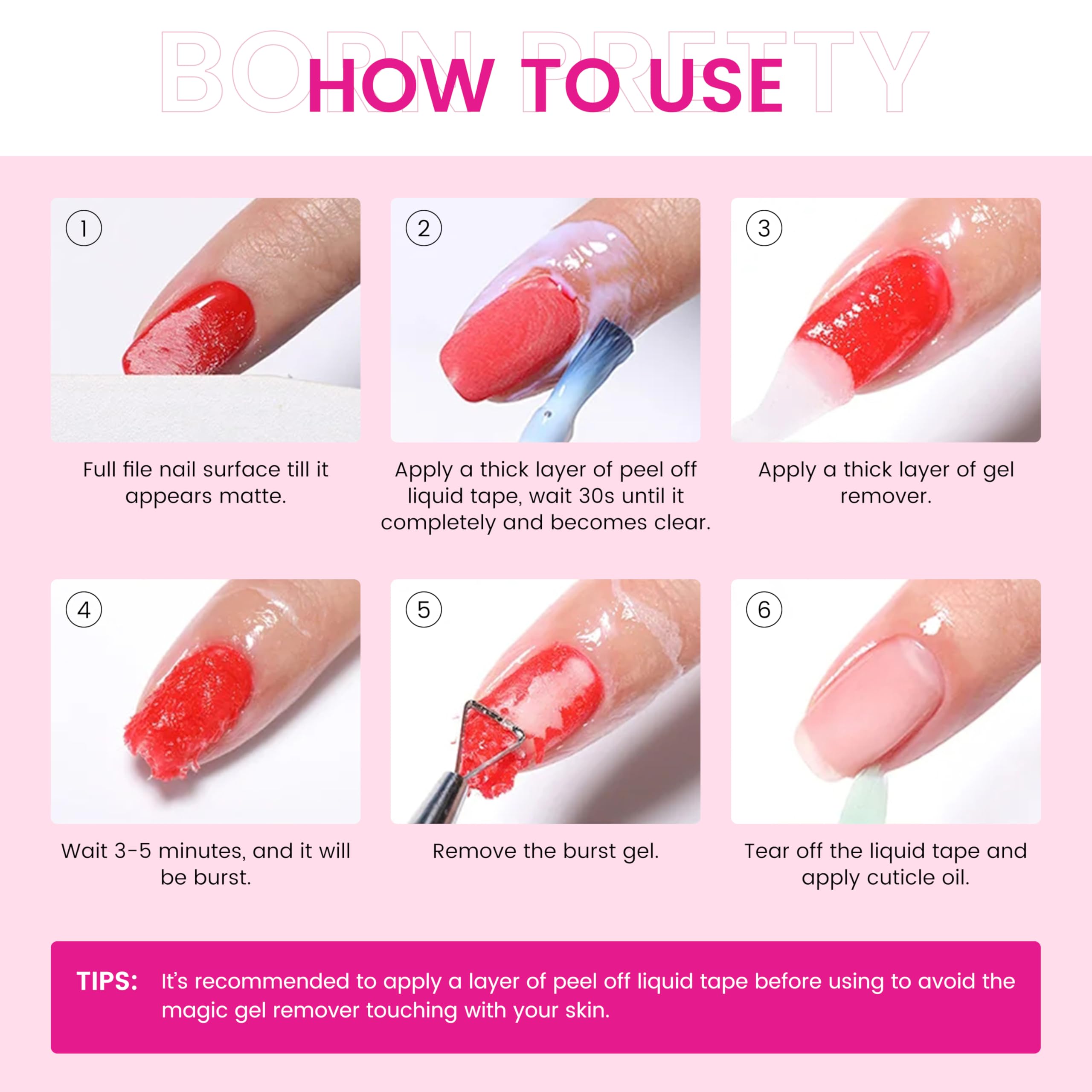CARMEIN step-by-step removal process shown for clean, salon-like nails