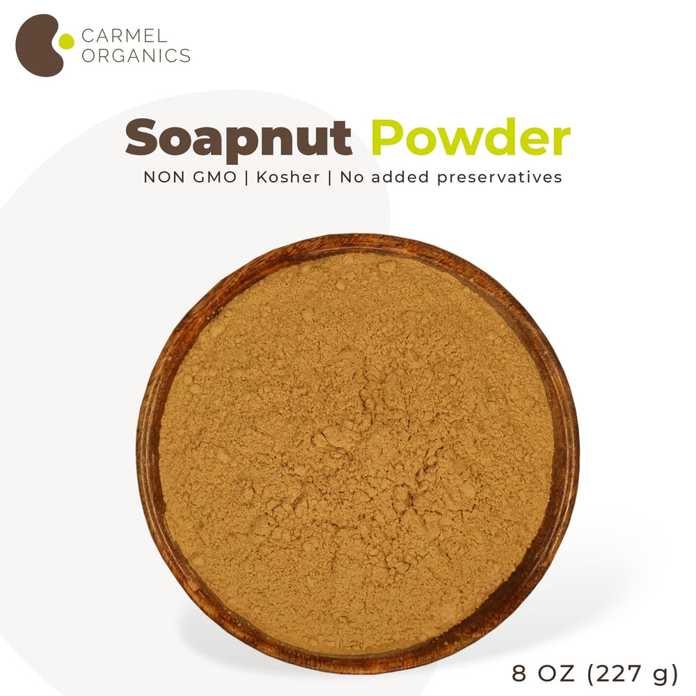 CARMEL ORGANICS Soapnut powder supports multiple personal care uses.