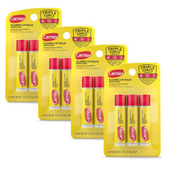 Carmex Classic Medicated Lip Balm Stick packaging for on-the-go lip care.