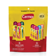 Carmex Daily Care full-size strawberry SPF15 lip balm for daily sun protection.