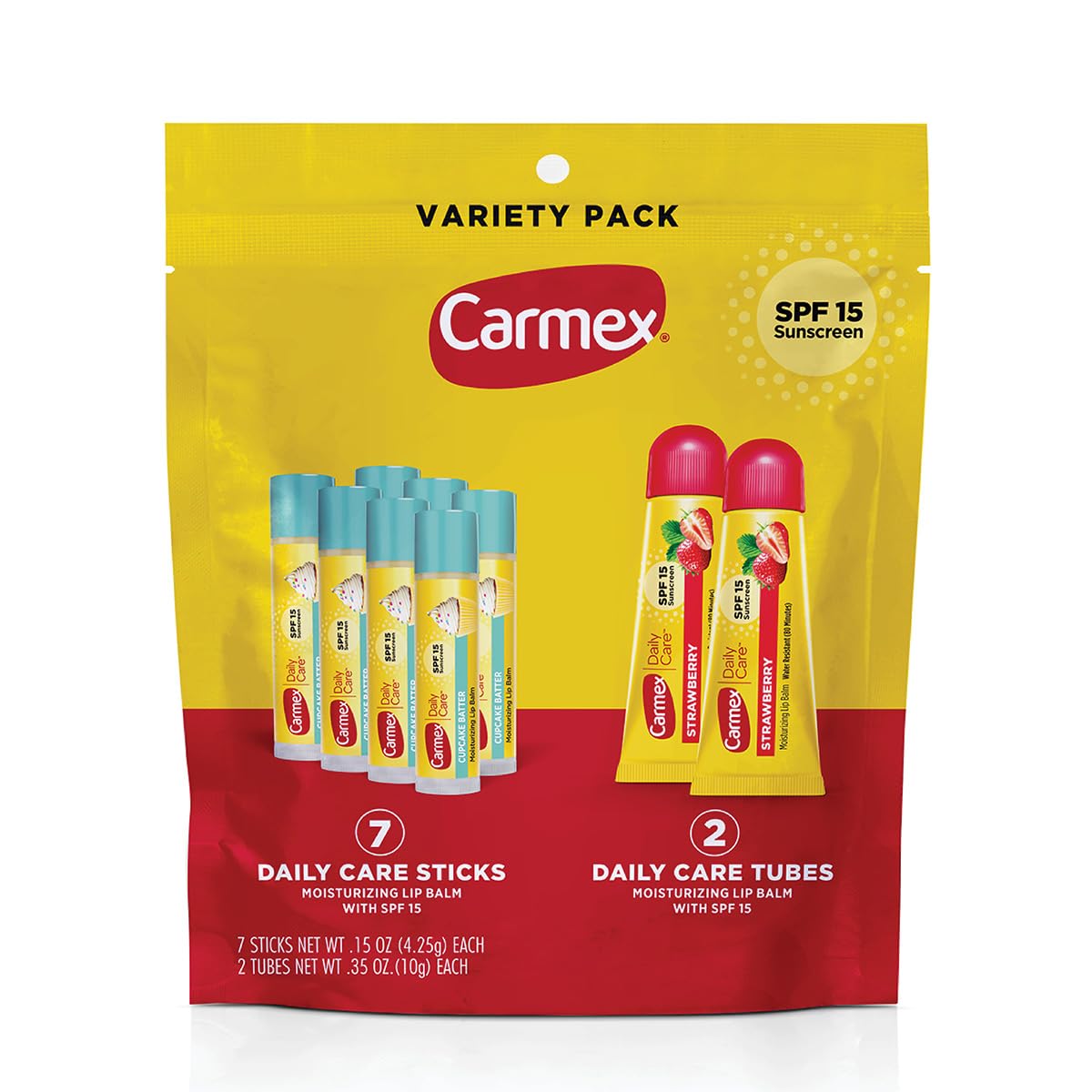 Carmex Daily Care SPF15 Strawberry Stick; on-the-go lip protection.