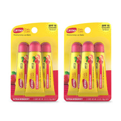 Carmex Daily Care SPF15 strawberry lip balm tube front shows SPF protection.