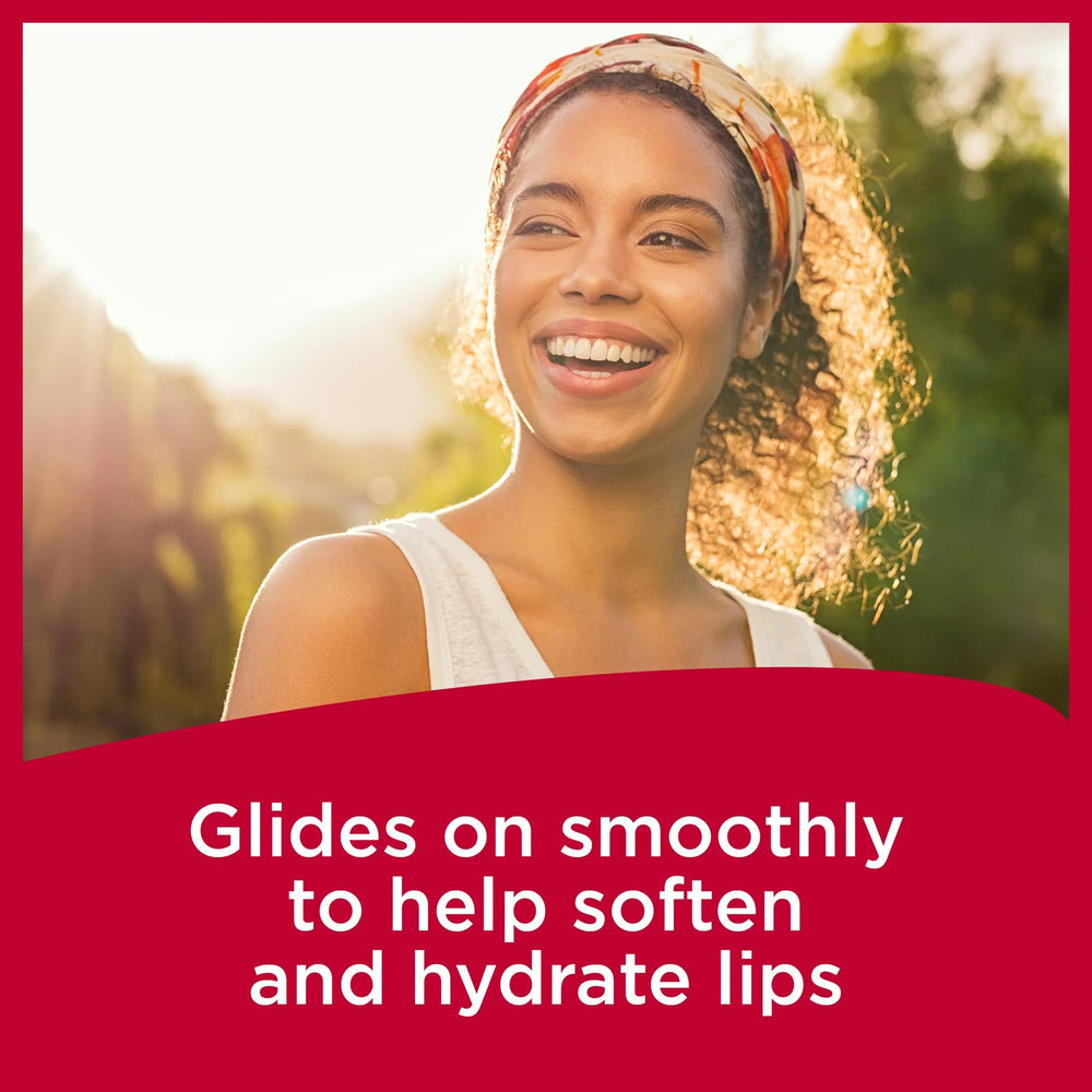 Close-up of Carmex texture showing smooth lip coverage.