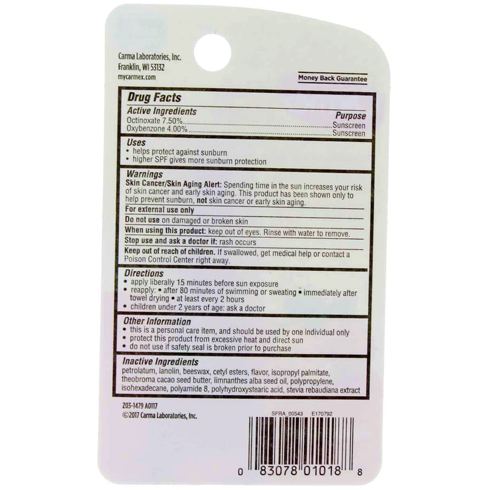 Water-resistant Carmex lip balm up to 80 minutes during activity.