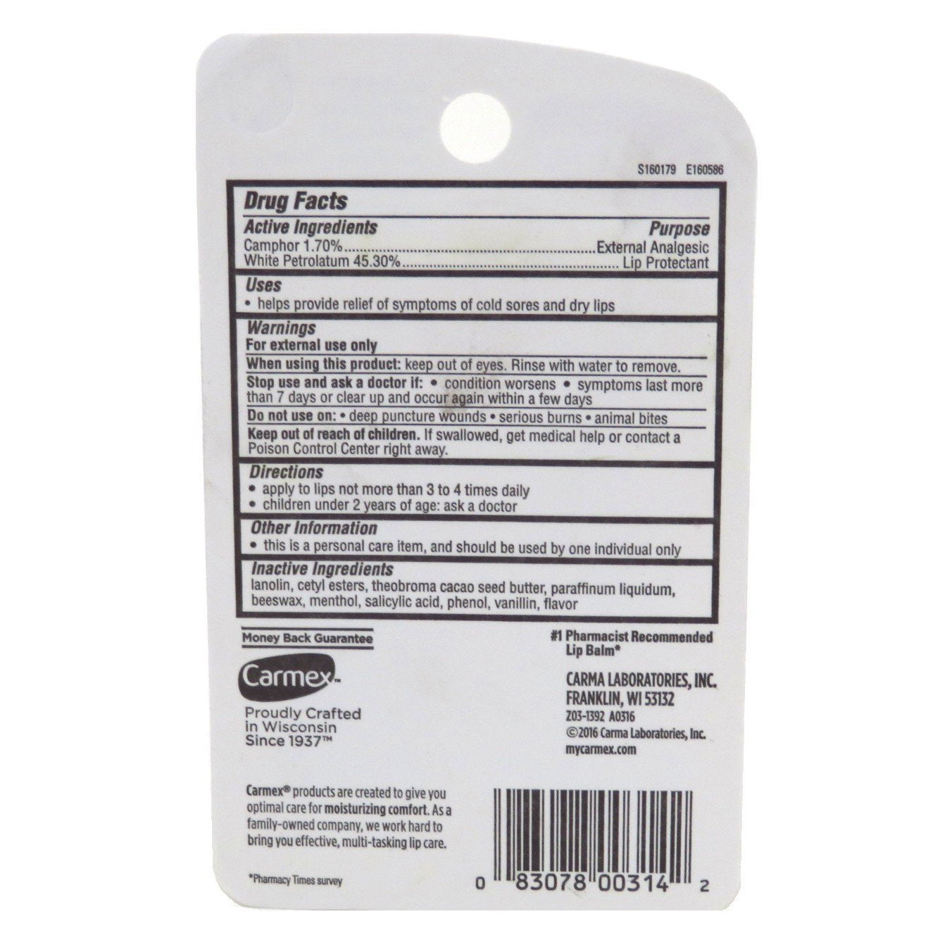 Carmex medicated lip balm tubes with cooling action for dry lips.