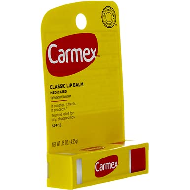 Carmex SPF 15 lip balm in outdoor setting for sun protection