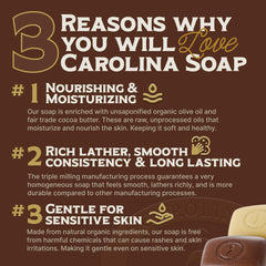Carolina Castile Soap Bay Rum bar highlighting spicy-warm fragrance and natural lather.