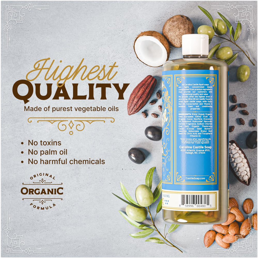 Carolina Castile Soap Gin & Juniper lather yields creamy foam for skin and hair.