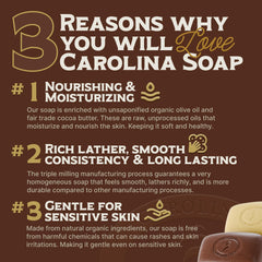 Carolina Castile Soap Patchouli Bergamot bar slice shows dense, silky lather