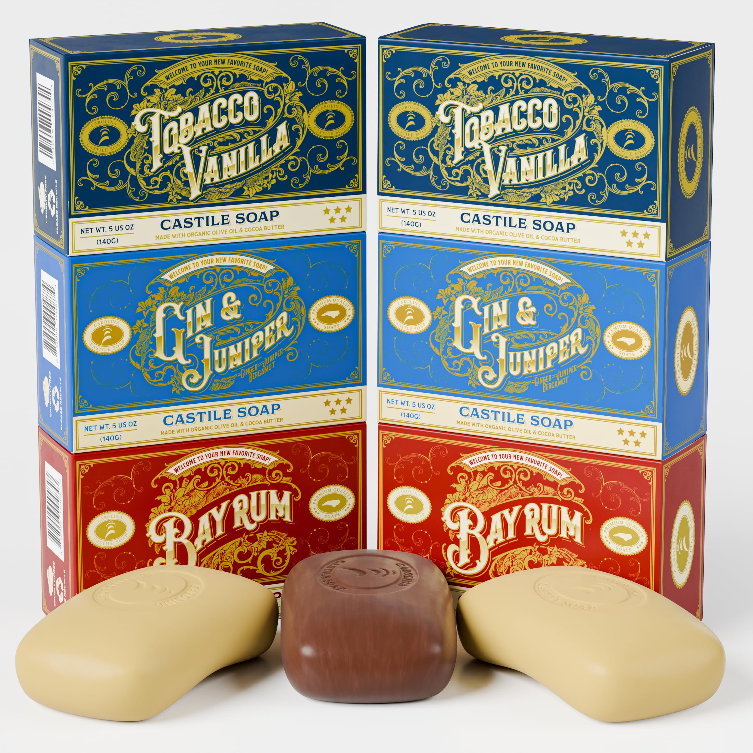 Carolina Castile Soap variety pack image showcasing three scents for daily cleansing.