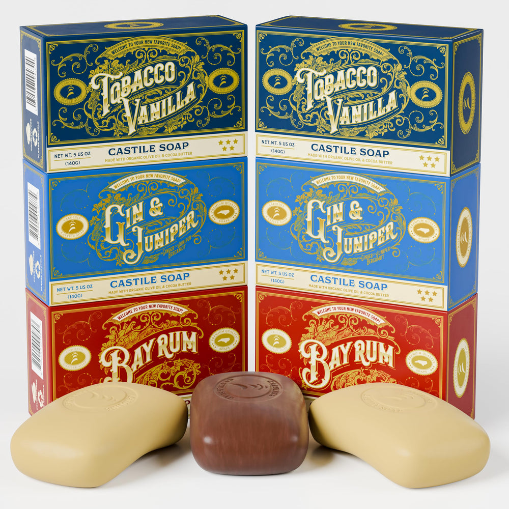 Carolina Castile Soap variety pack image showcasing three scents for daily cleansing.