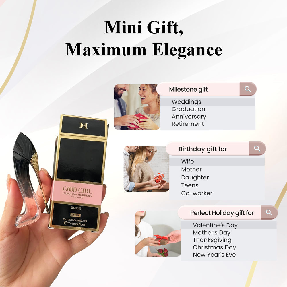Carolina Herrera Good Girl Blush Elixir travel-size bottle fits in a clutch.