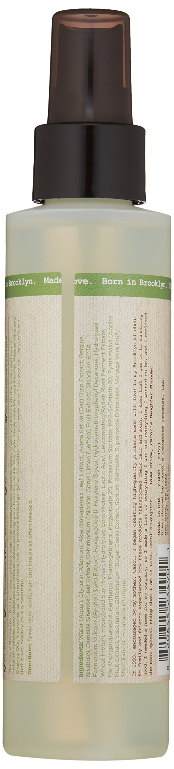 Carol's Daughter Black Vanilla Hair Sheen spray showing even application and instant hydration for dry hair.