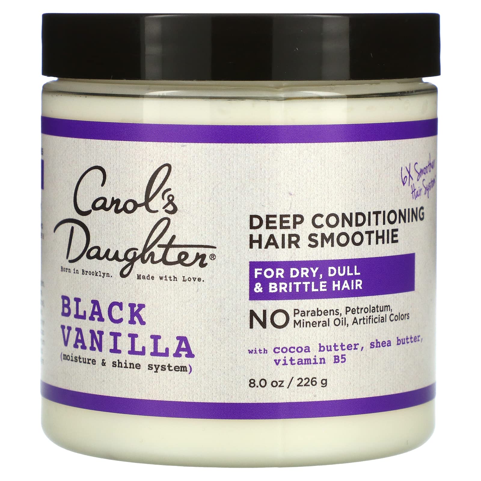 Carol's Daughter Black Vanilla Hair Smoothie jar delivering rich moisture for dry hair.