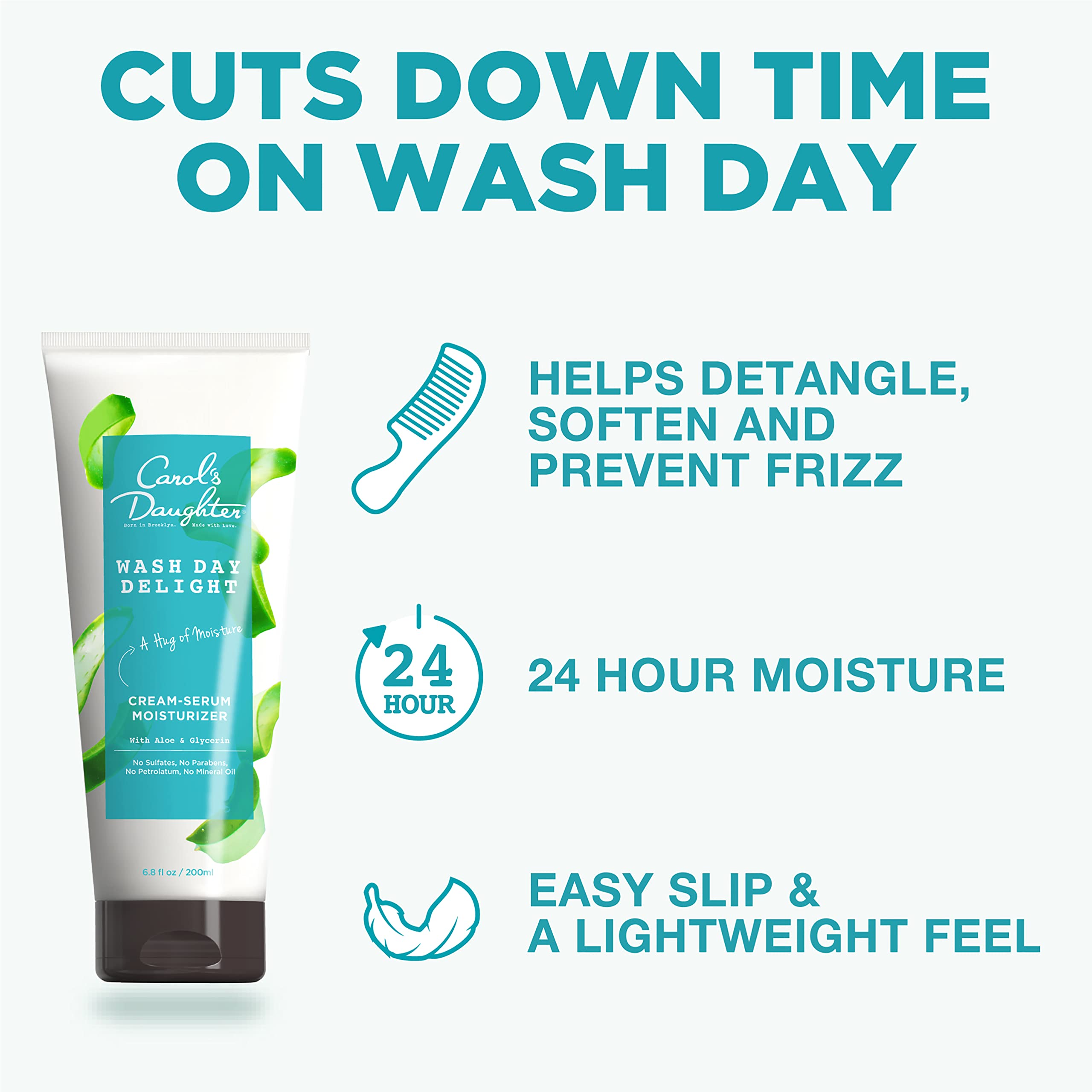 Carol's Daughter Wash Day Delight cream-serum texture highlights lightweight hydration in curls