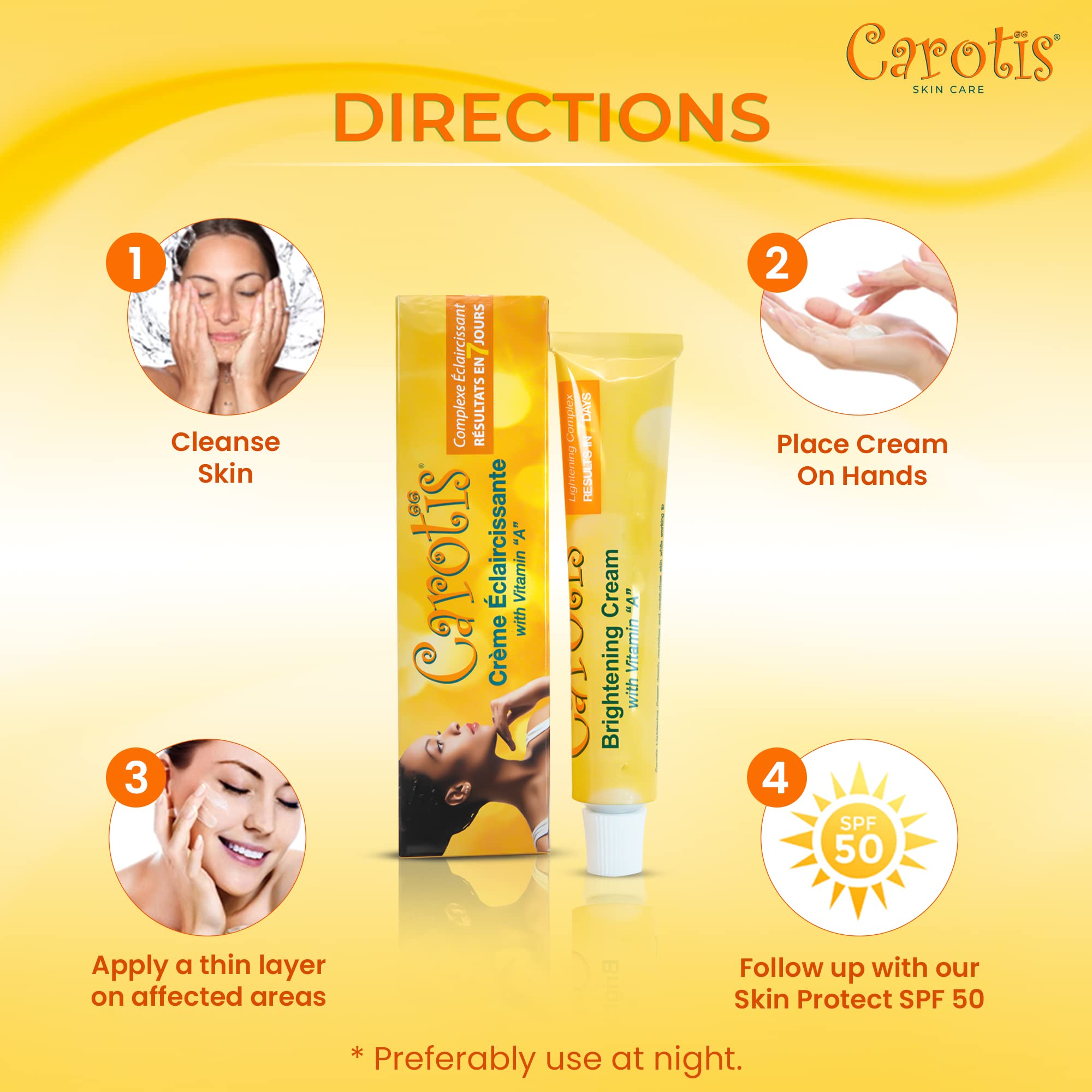 Two-pack display of CAROTÏS Brightening Cream emphasizes value and ongoing care.