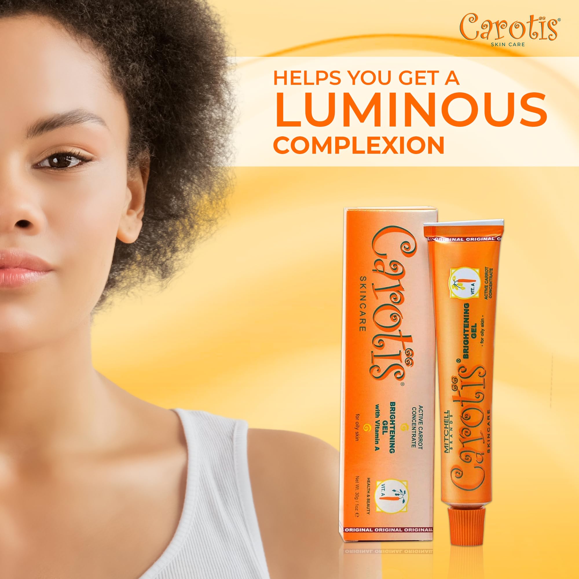 CAROTÏS Brightening Gel glow shot suggests a youthful, even-looking complexion.