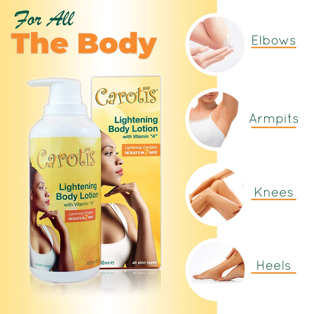 CAROTÏS Skin Brightening Lotion applied on dry skin for a refreshed, even tone.
